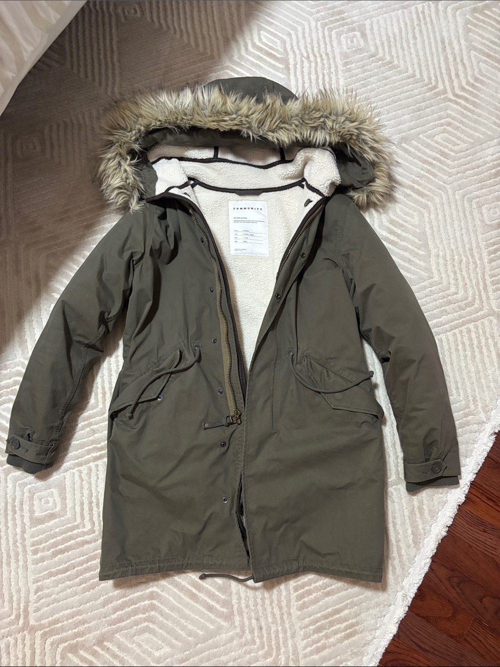 TNA Community Olive Green Sherpa-Lined Utility Parka with Faux-Fur Hood